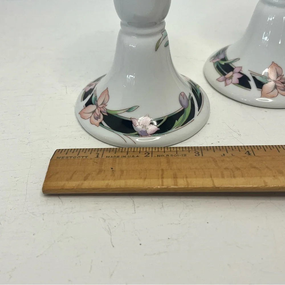 Pair of Vintage 1983 Wicks ’N’ Sticks Fiona Black Porcelain Candle Sticks